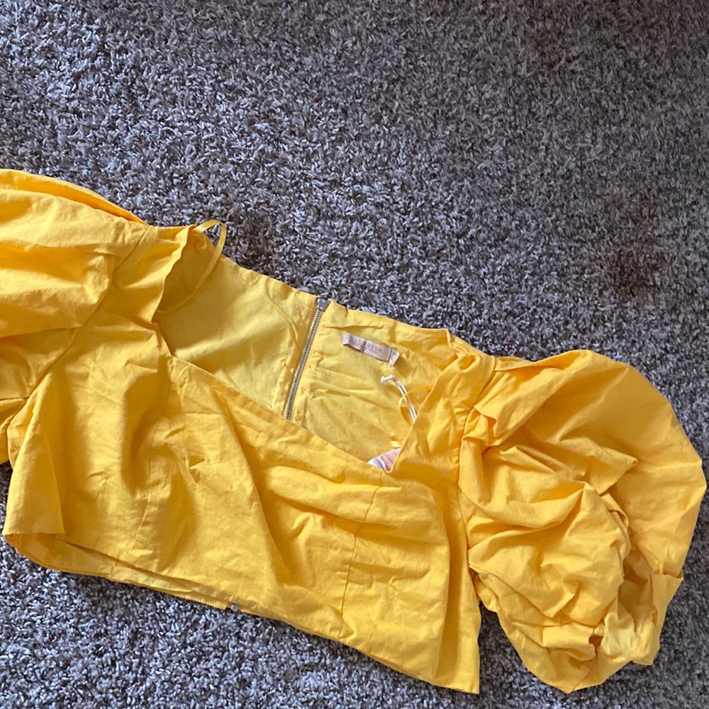 Gabi Fresh x Fashion to figure yellow puff sleeve crop top in size 3 .